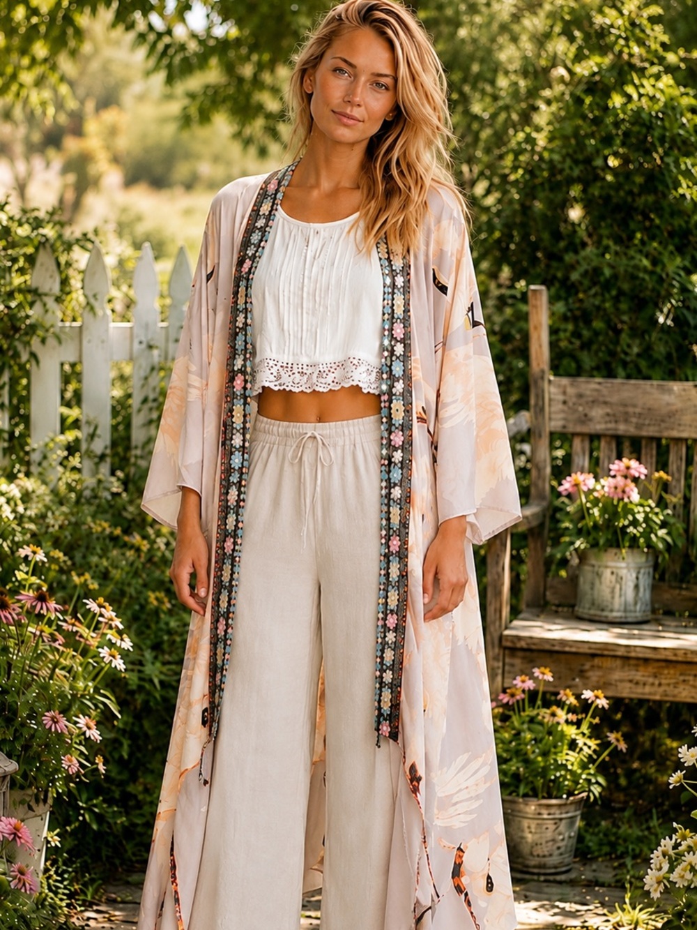 ❤️🔥 Aratta Story of the Crane Kimono OS Slate NWT Floral Duster A-60 AR-102